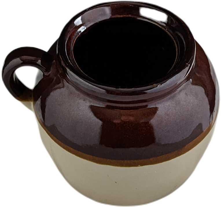 Vintage Brown 2 Toned Stoneware Bean Pot W Handle (1 of 7)