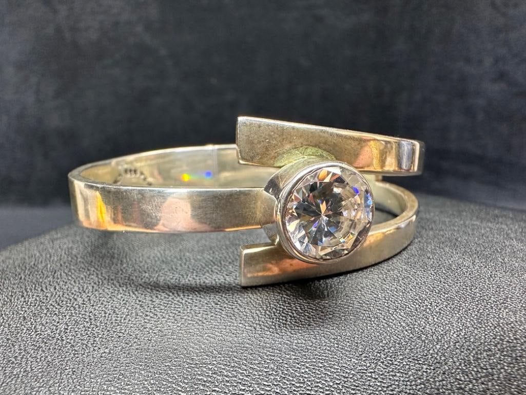 Sterling CZ Hinged Bangle - 2