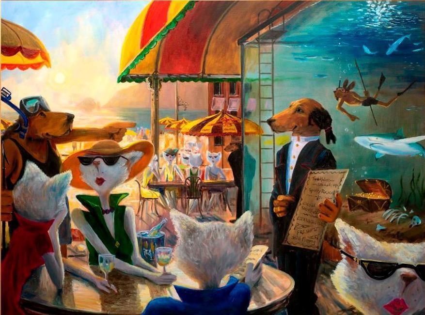 S&N Ivan Clarke "Fish Choice" Small Giclée: S&N Ivan Clarke "Fish Choice" Small Giclée Signed and numbered giclee on canvas print of Fish Choice by Ivan Clarke. Comes in the original tube with the COA. This small (24 x 18) piece c