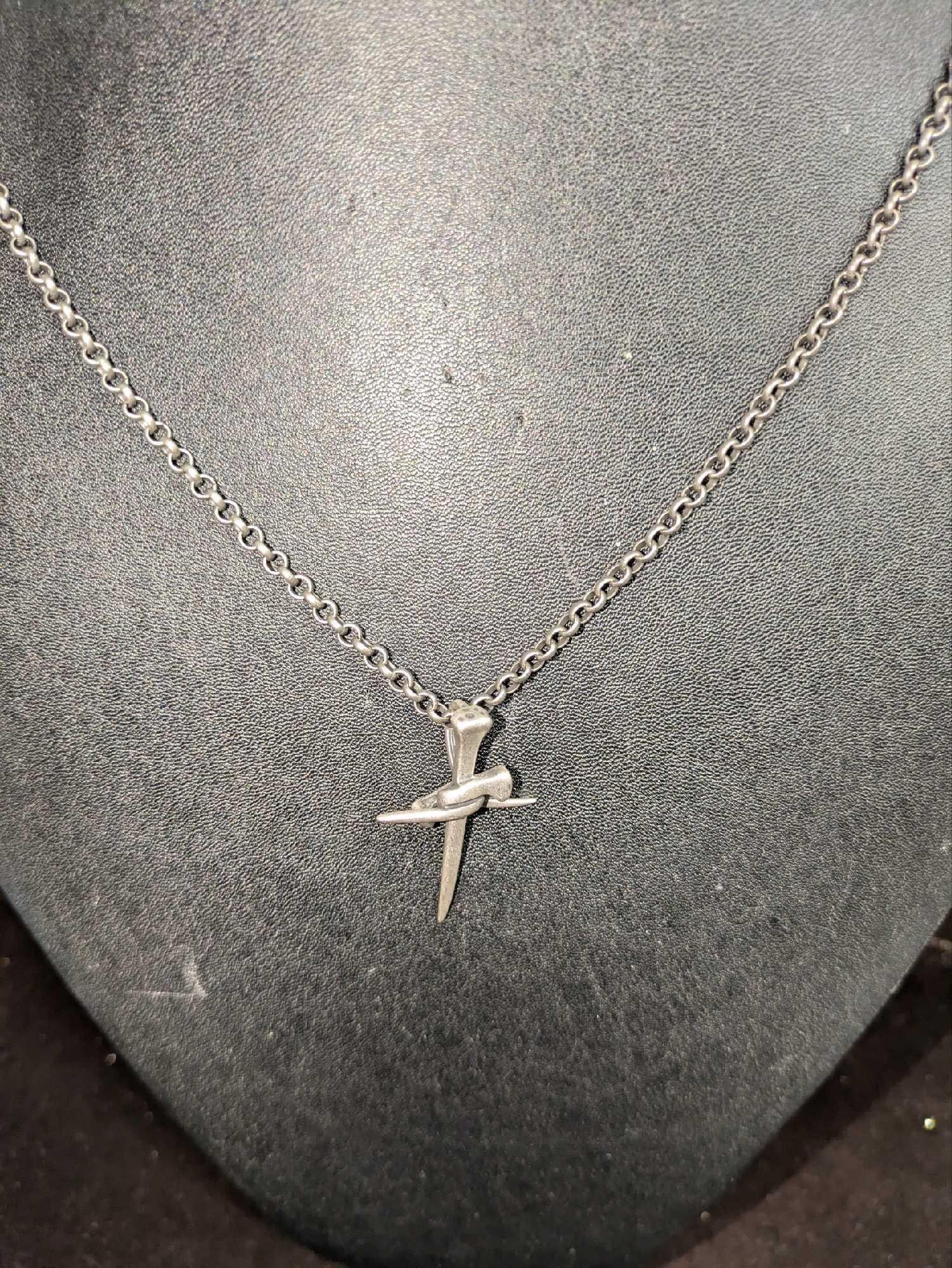 Barbara Mandrell Silver Plated Statement Cross Necklace: Barbara Mandrell Silver Plated Statement Cross Necklace. This is approx 24" and it weighs 0.03lb. 