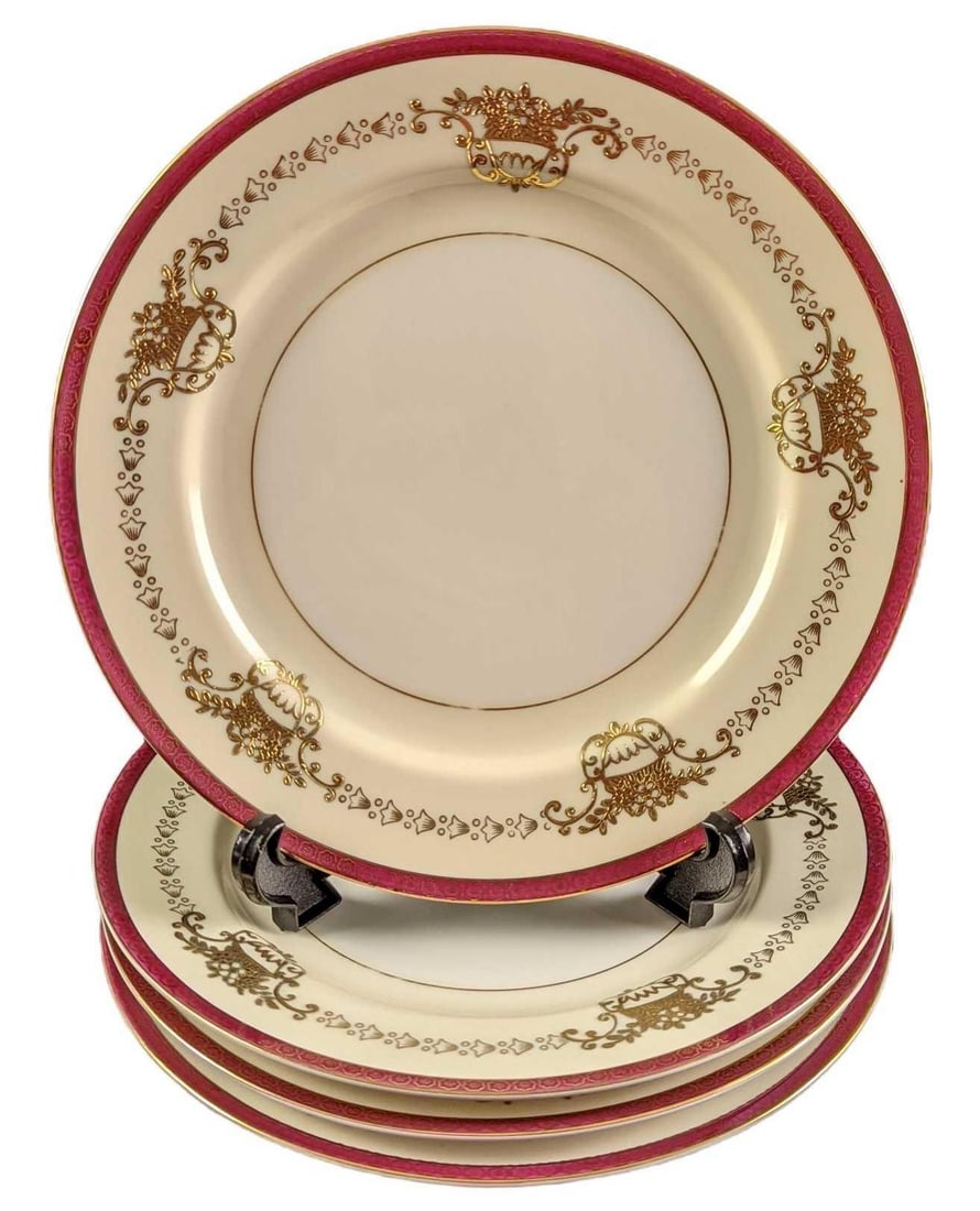 4 China Maroon Trim With Gold Inlay Dinner Plates (1 of 4)