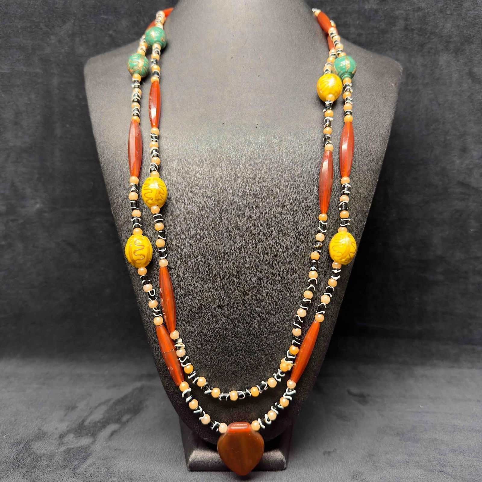 Venetian Murano Art Glass Lamp Work African Colored Theme Design Long Beaded Necklace E49 (1 of 14)