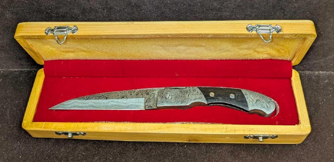 Damascus Steel Black Horn Handle Knife Retired B (1 of 8)