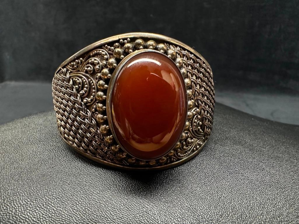 Sterling Red Agate Adjustable Cuff Bracelet (1 of 3)