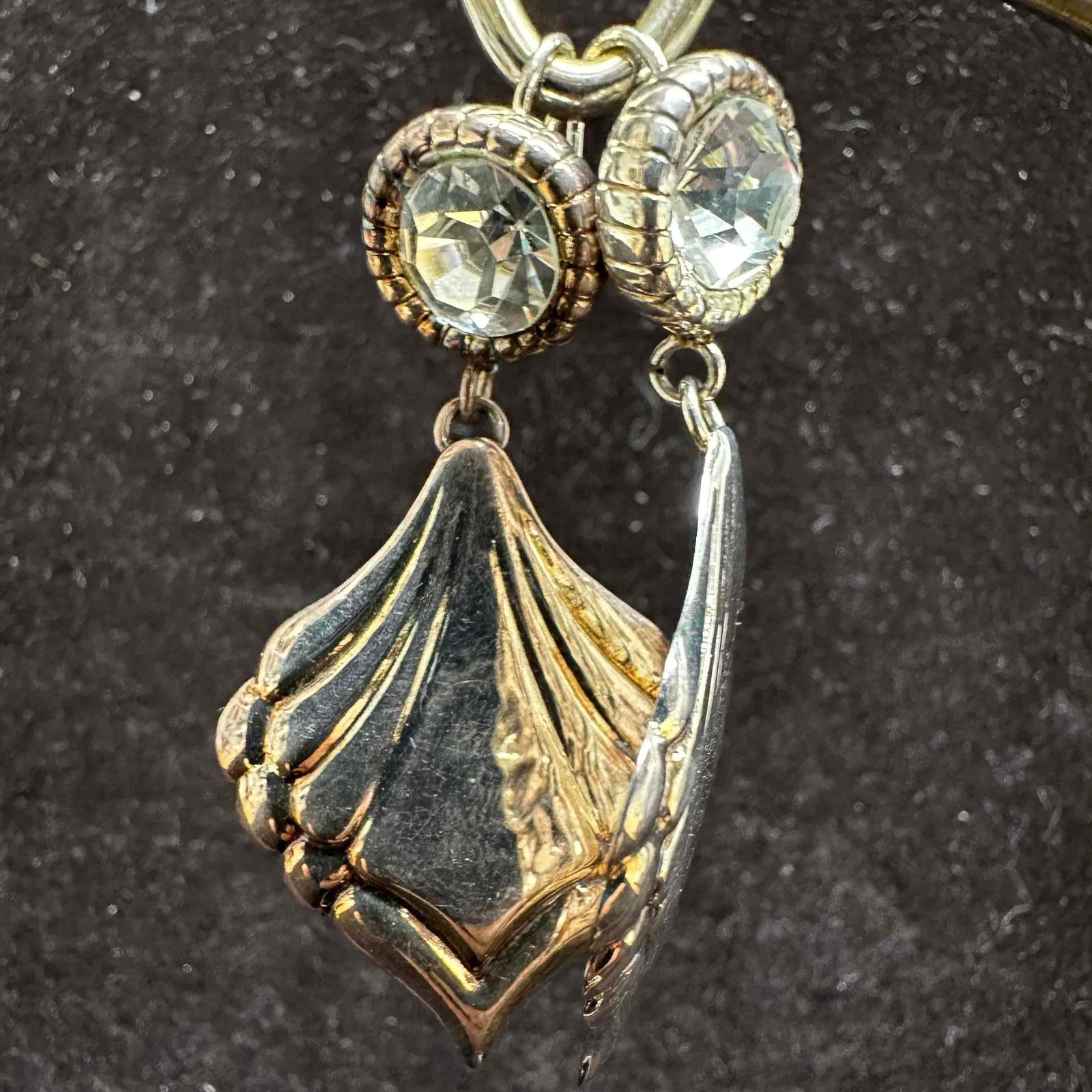 Crystal Glass Setting Sterling Silver Ornate Shell Design Earrings F52 (1 of 9)