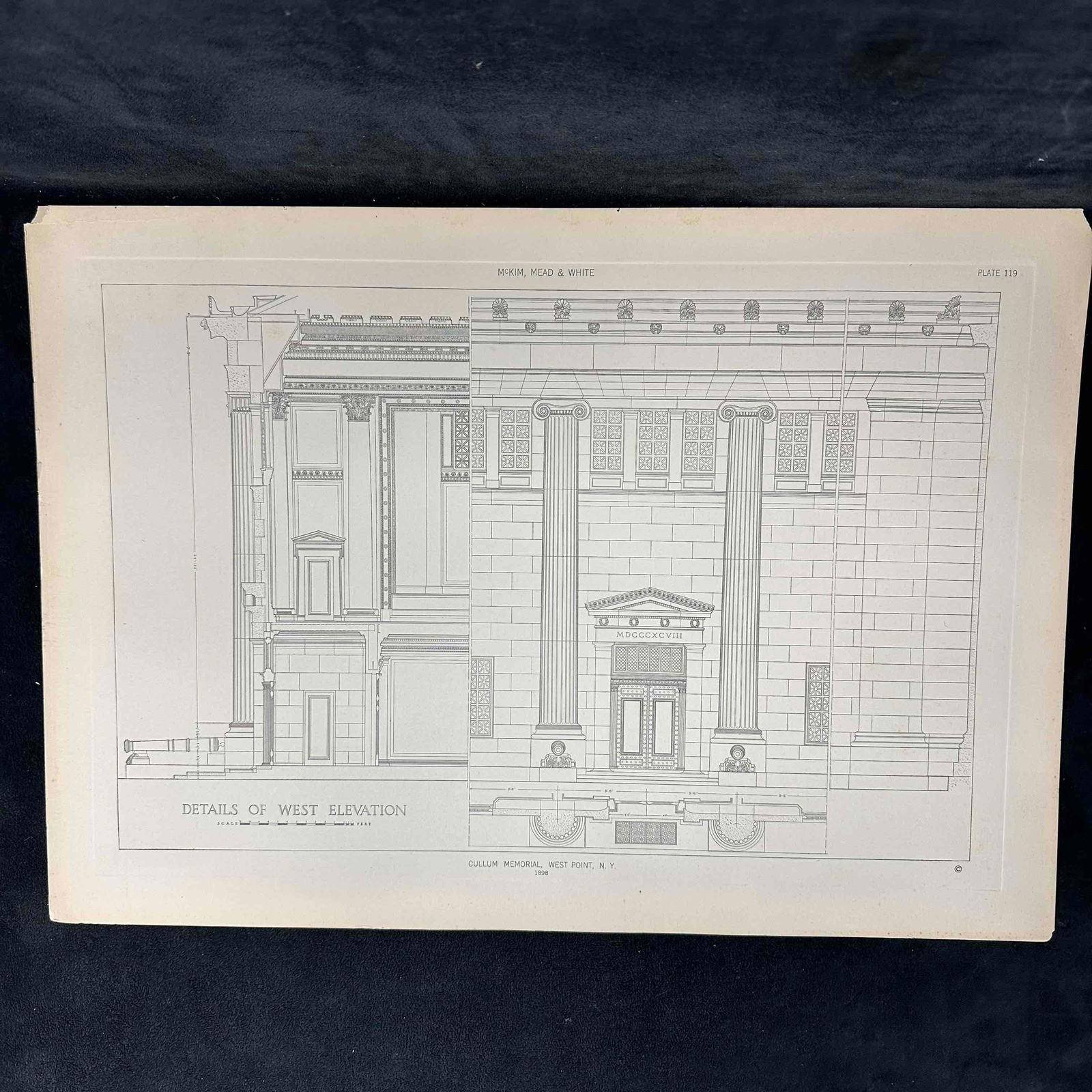 1898 McKim Mead & White Architectural Print Cullum Memorial West Point NY West Elevation Details (1 of 6)