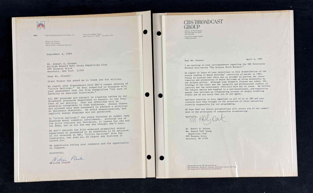 Two Official Letters From CBS and NBC Broadcasting (1 of 5)