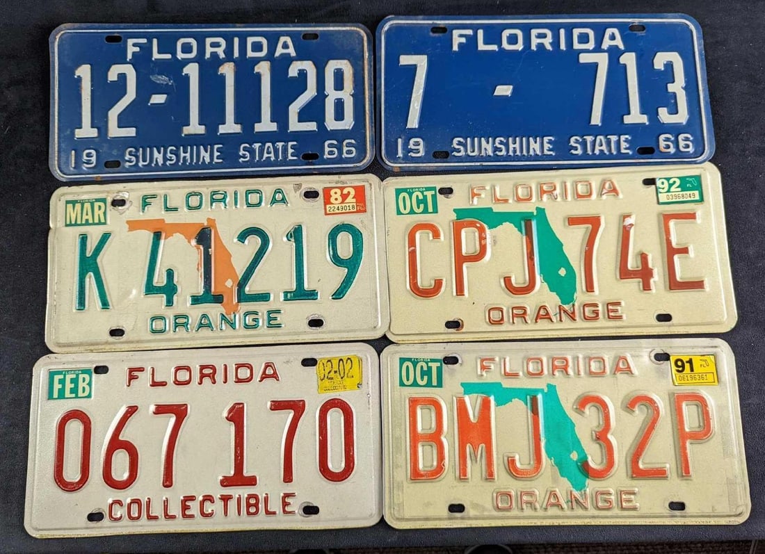 Six Florida License Plates Vintage To Recent (1 of 8)