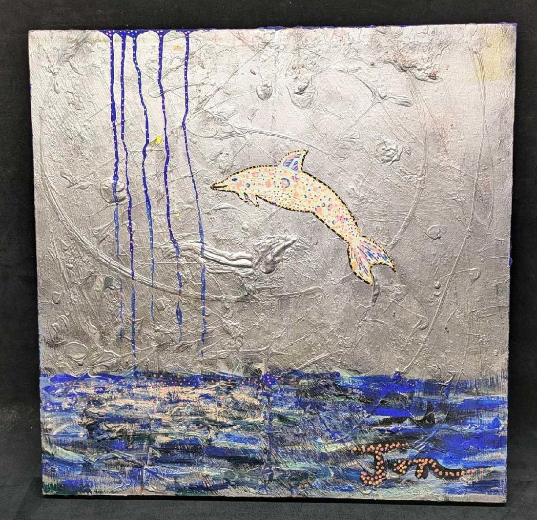 Jon Planas Original Mixed Media Leap Of Faith On Canvas: Jon Planas Original Mixed Media Leap Of Faith On Canvas. This original is approx 24" x 1 1/2" x 24" and it weighs 2.90 lbs. The original was signed on the front, and also signed, and dedic