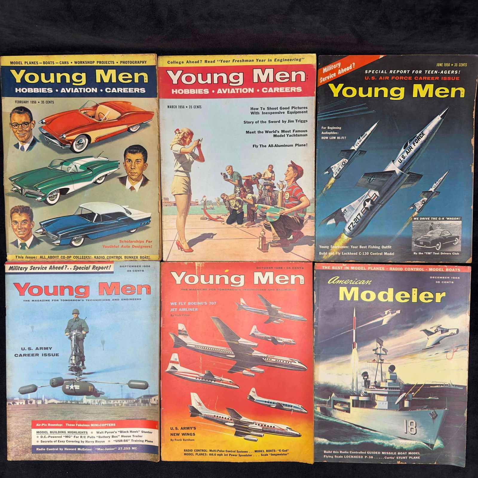 Young Men Hobbies Aviation Careers Magazine 1956 Lot of 6 Six Magazines Collection Set (1 of 6)