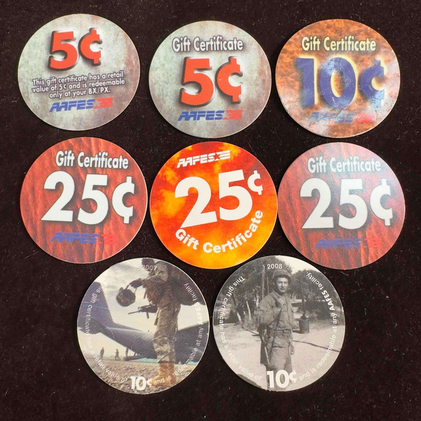 AAFES 5 10 25 Cents Gift Certificate AAFES Pogs Army Military Lot of Eight Collection (1 of 4)