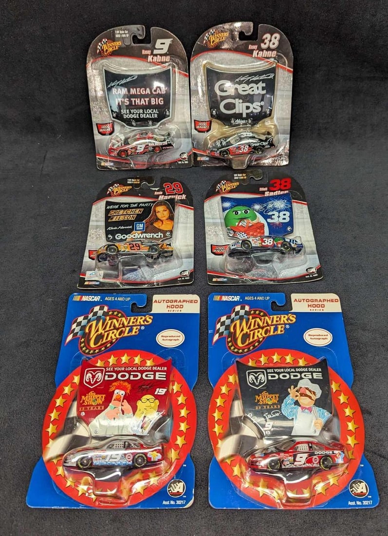 6 Winner's Circle Die Cast Cars With Hoods: 6 Winner's Circle Die Cast Cars With Hoods. This lot includes: (1) Winner's Circle "Autographed Hood Series" (Please note, these are reproduced autographs!) Jeremy Mayfield Dodge The