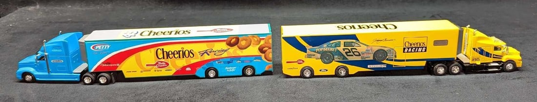 Hotwheels & Racing Champions 1:64 Scale Cheerios Transport: Hotwheels & Racing Champions 1:64 Scale Cheerios Transport. This lot includes: (1) Hot Wheels John Andretti Die-Cast 1:64 Scale Cheerios Racing Car Transport.2" x 14" x 2 1/2" and it