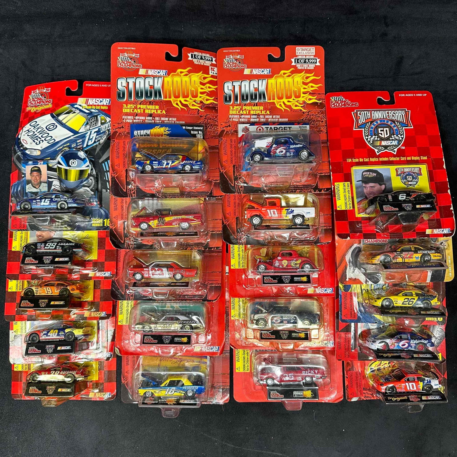 Racing Champions NASCAR Stock Rods Anniversary Die-Cast Cars 20 Collectibles: Collection of twenty Racing Champions die-cast cars featuring the NASCAR Stock Rods Premier Series and 50th Anniversary Editions. Includes a mix of muscle car stock rod designs, classic number cars, t