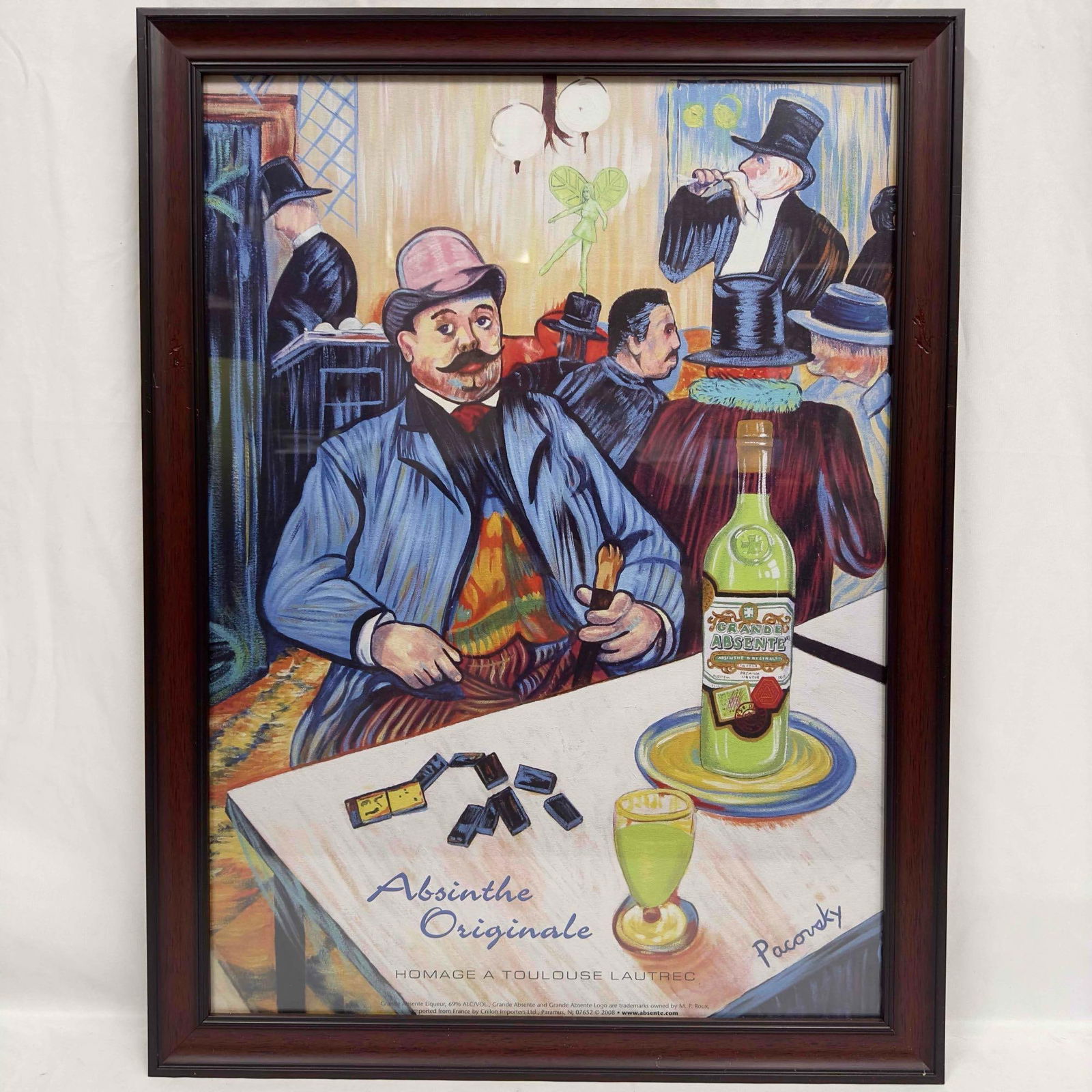 Absinthe Ad Poster Homage A Toulouse Lautrec By John Pacovsky Framed Liquor Advertisement: Absinthe Ad Poster Homage A Toulouse Lautrec By John Pacovsky Framed Liquor Advertisement. Frame shows light wear with scratches on the corner and edges. This item is in good pre-owned, previously