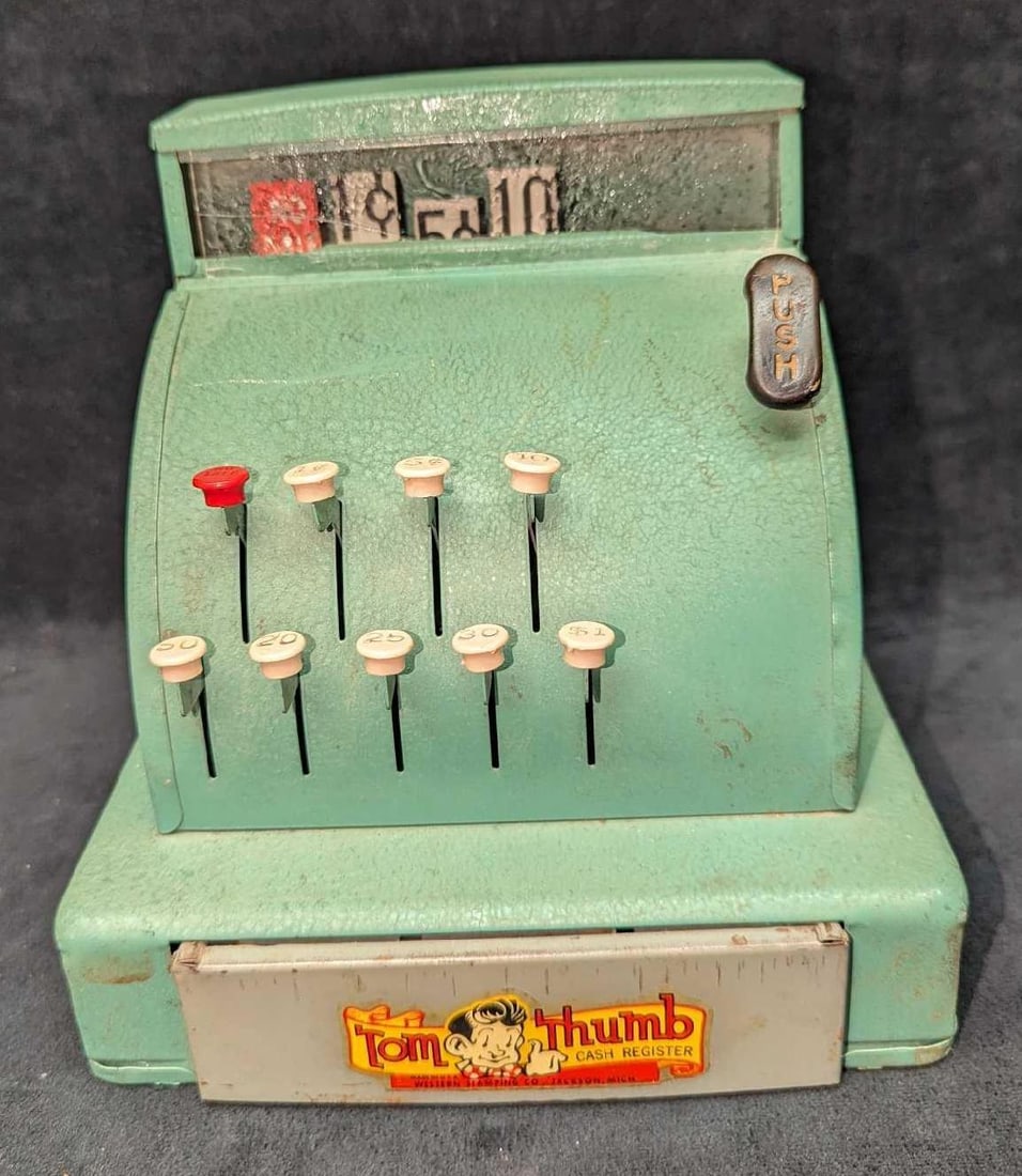 Green Tom Thumb Vintage Metal Toy Cash Register (1 of 6)