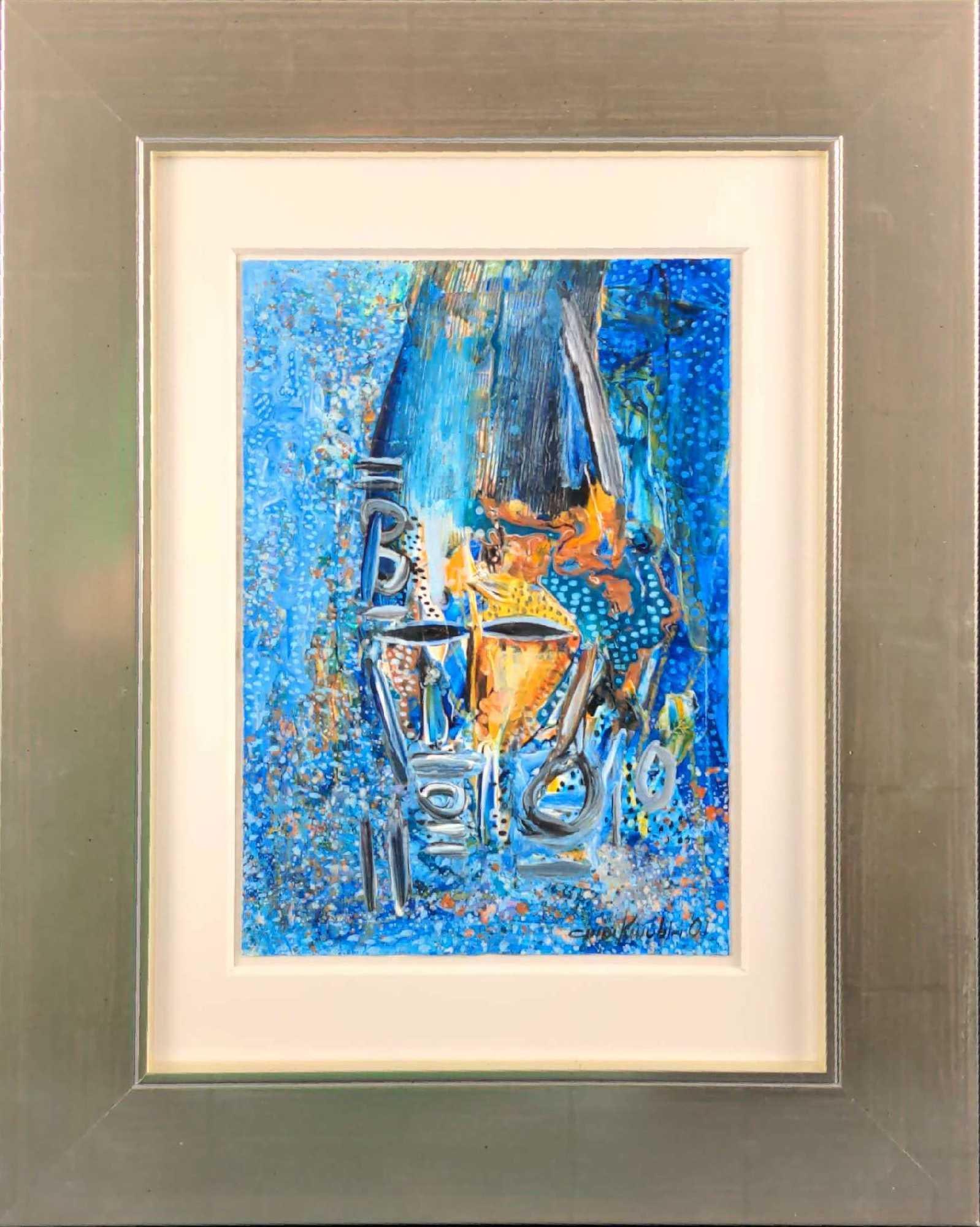 Chidi Kwubiri Original Acrylic Underwater God X1: Original Framed Acrylic On Paper. "Underwater Guard 3". Painted in 2001. Framed original is approx 16" x 1" x 20". Original on paper is approx 8" x 11 3/4". The original is