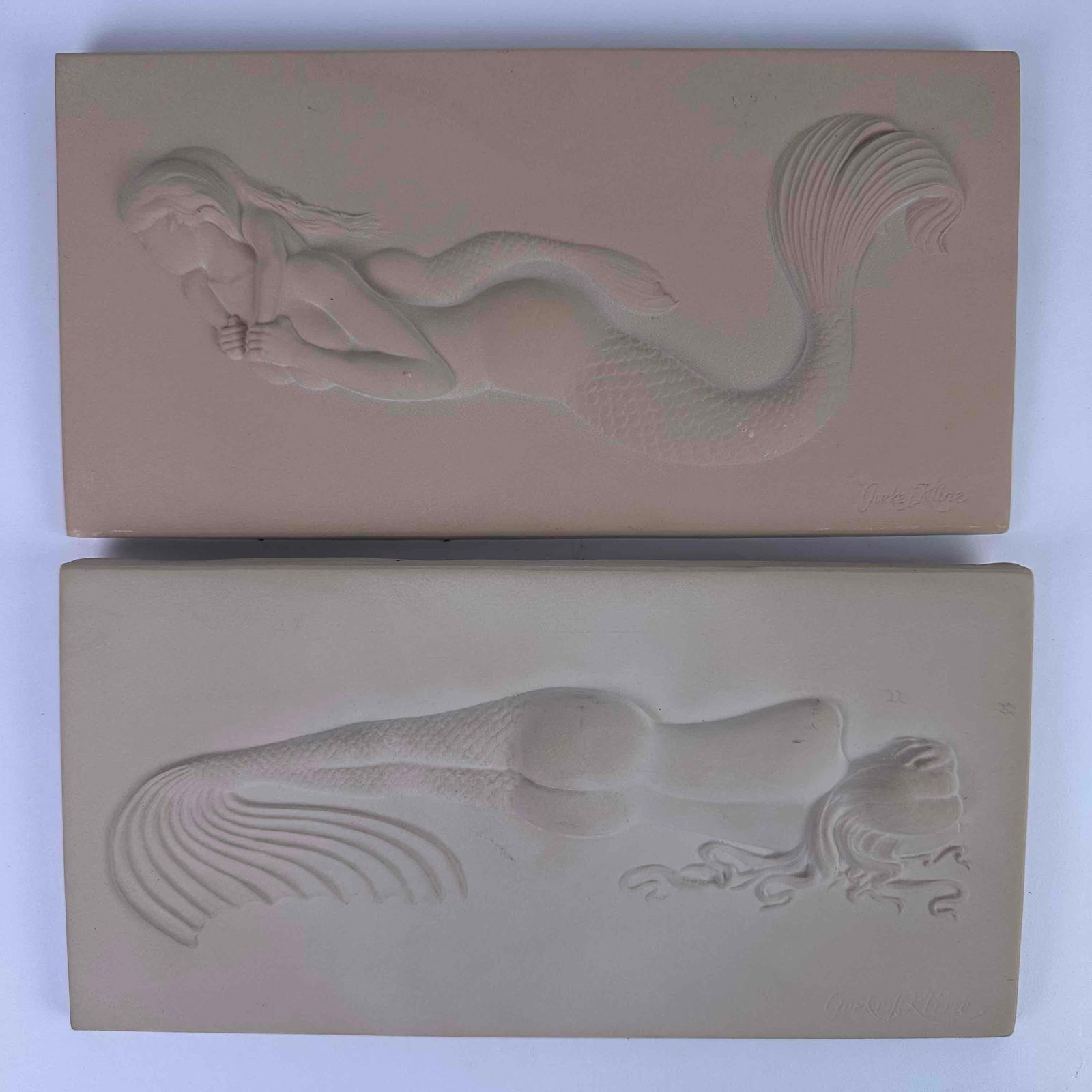 Mermaid Plaque Concrete Cast Garden Wall Art Mermaids Set Robert Kline Goeke: These concrete castings are created from original sculpted life designs by Robert Kline. They are suitable to be hung outdoors on garden docks and patios for year round outdoor enjoy. These pieces wer