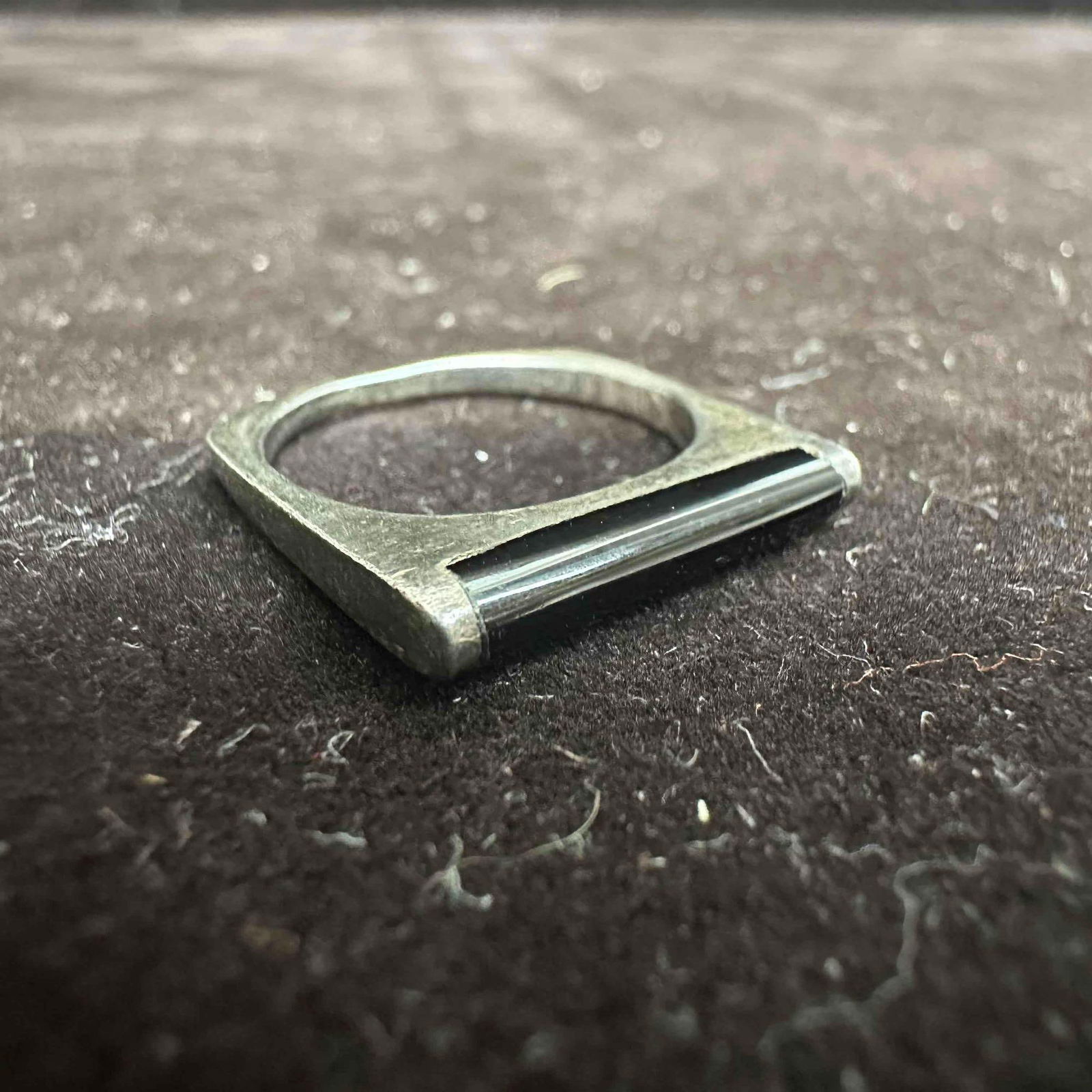 Thin Flat Modernist Black Onyx Stackable Sterling Silver Ring - 5