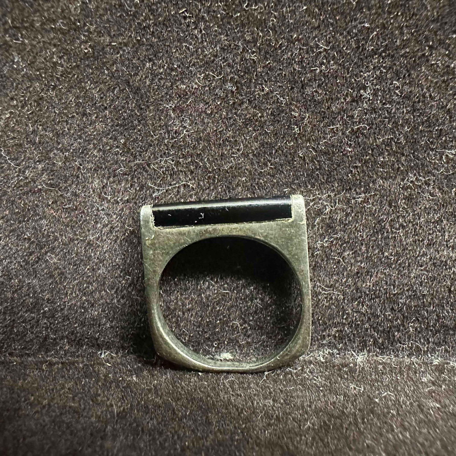 Thin Flat Modernist Black Onyx Stackable Sterling Silver Ring - 7