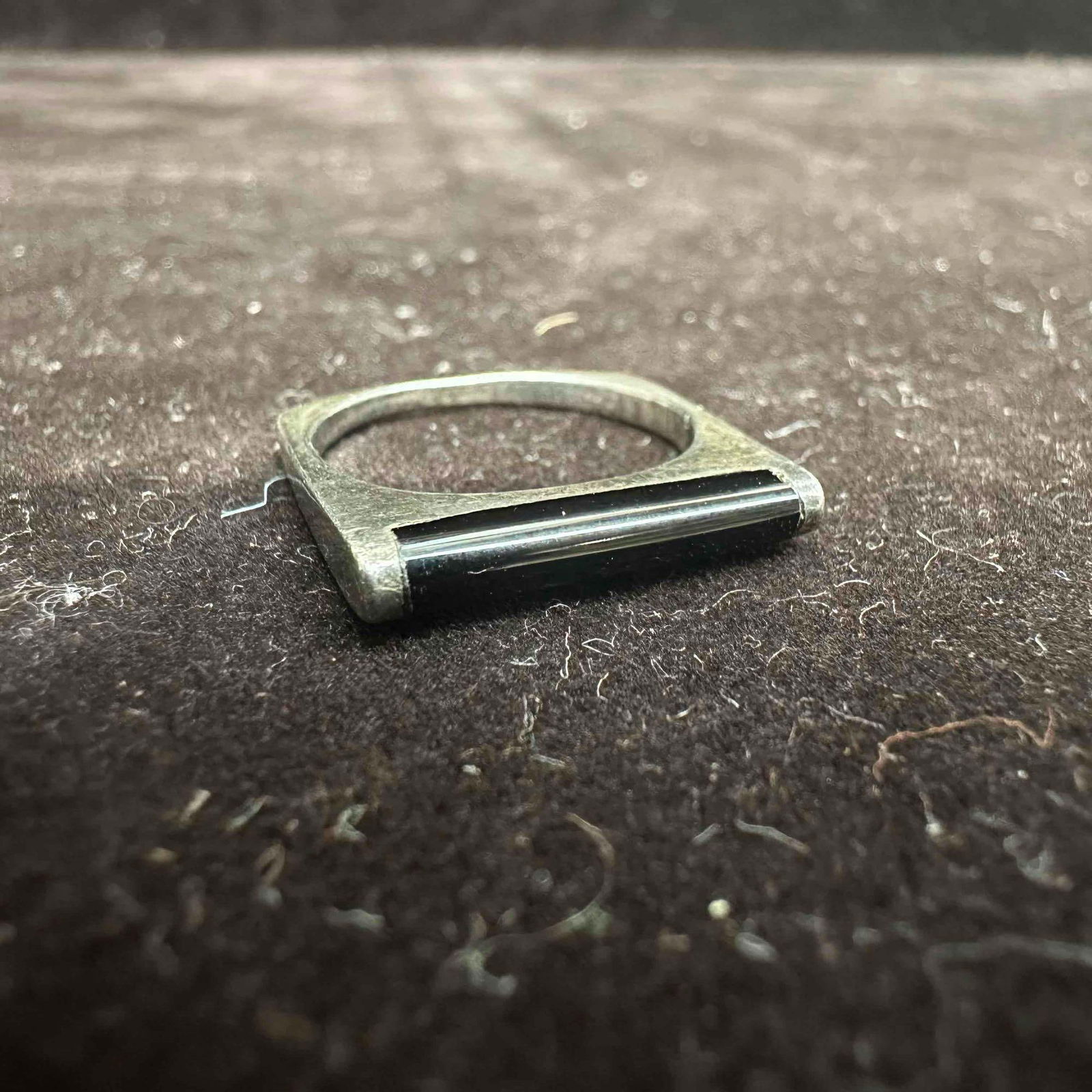 Thin Flat Modernist Black Onyx Stackable Sterling Silver Ring - 8