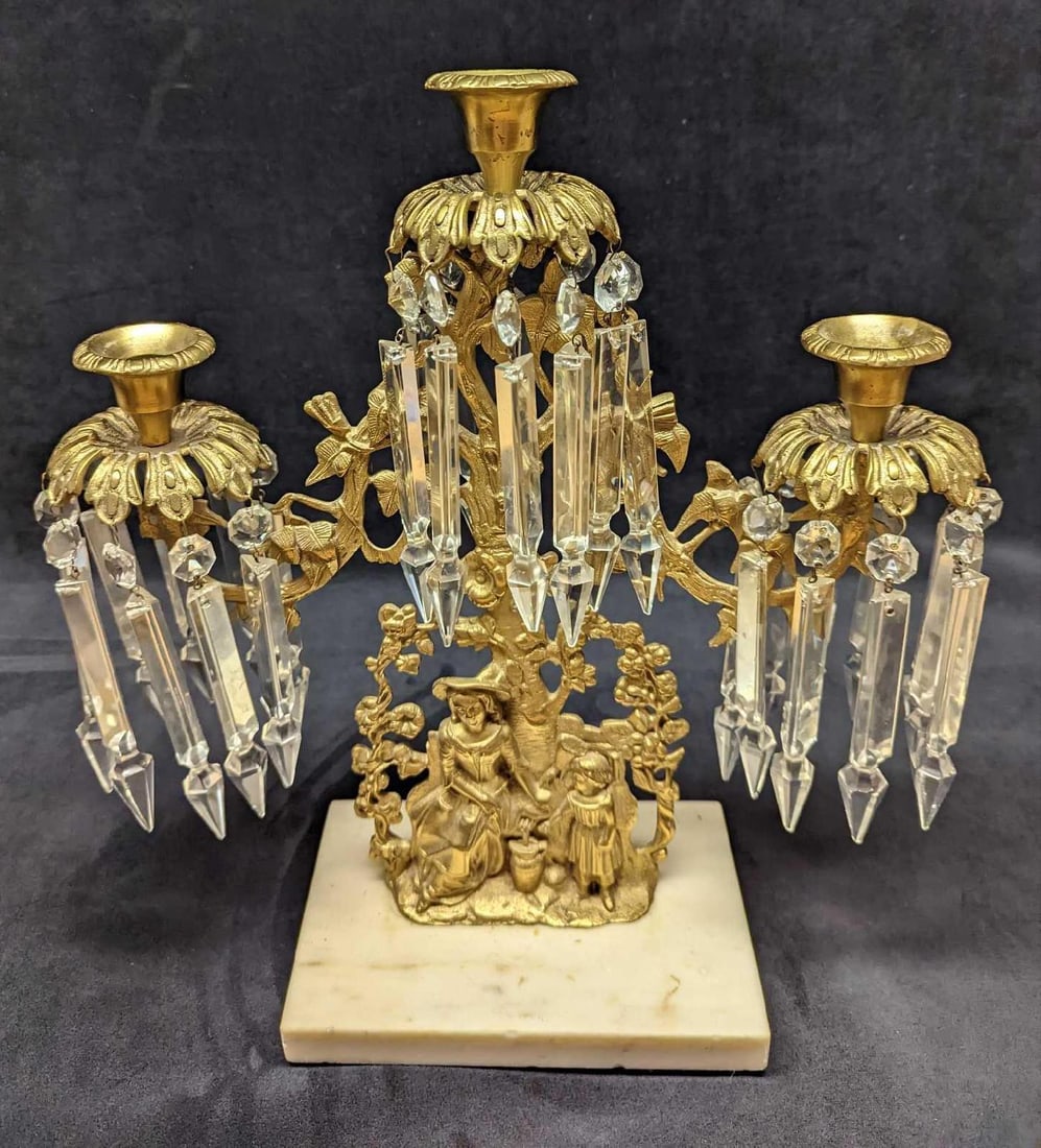 Vintage Gilt Brass Candelabra With Crystal Prisms (F37) (1 of 7)
