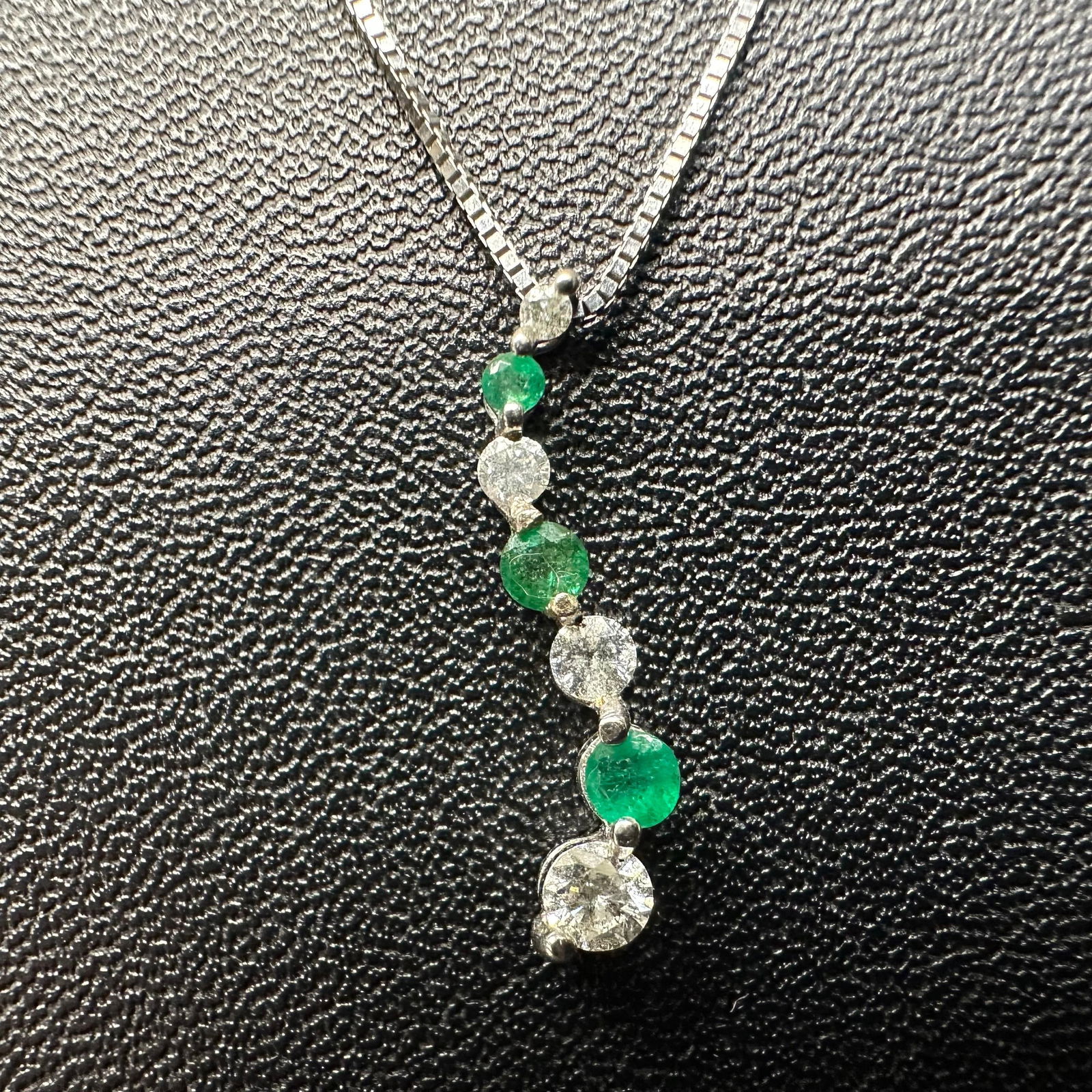 Accent Diamonds and Green Emeralds 14K White Gold Necklace (1 of 10)