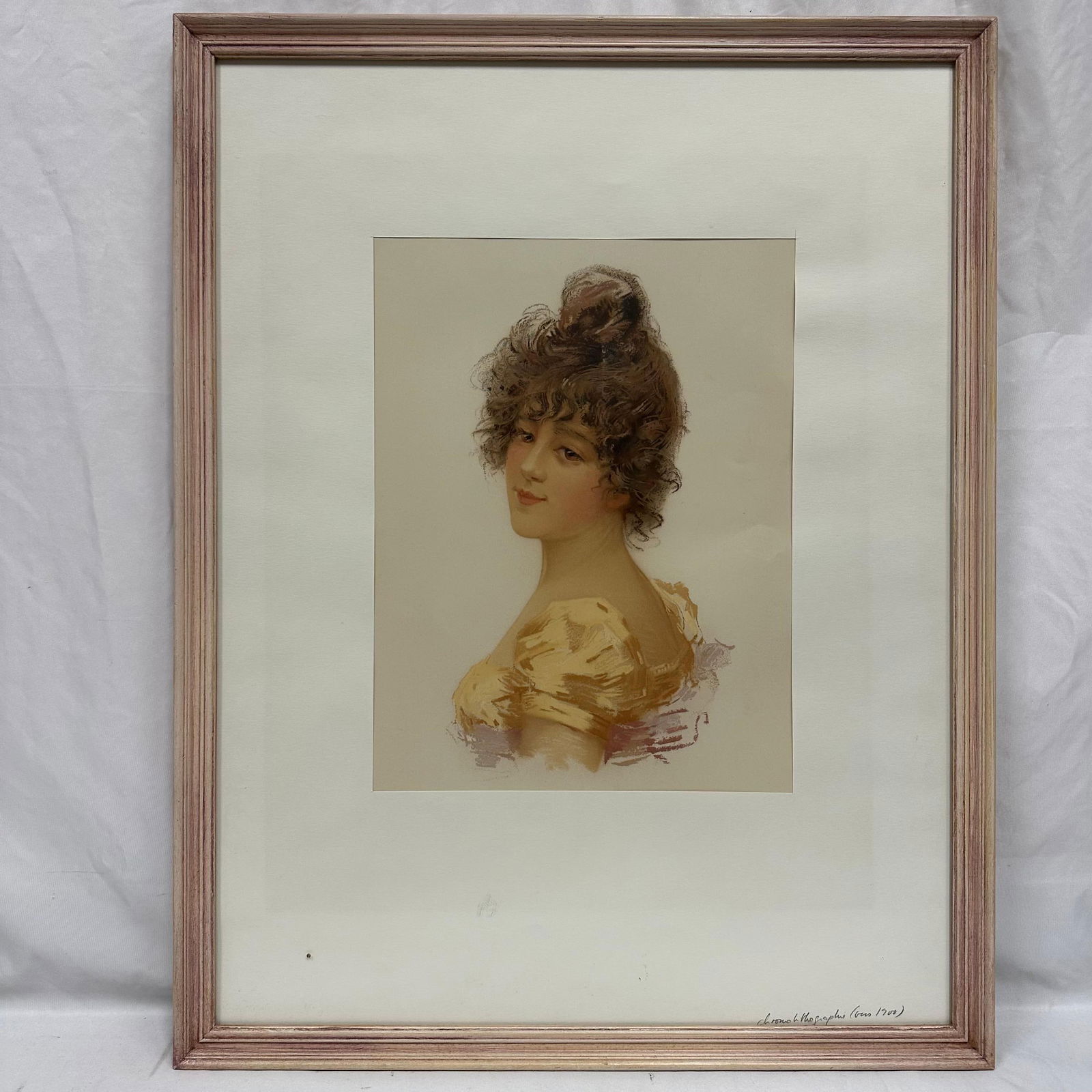 Antique Chromolithograph Portrait of a Woman Circa 1900 Pink Frame (1 of 9)