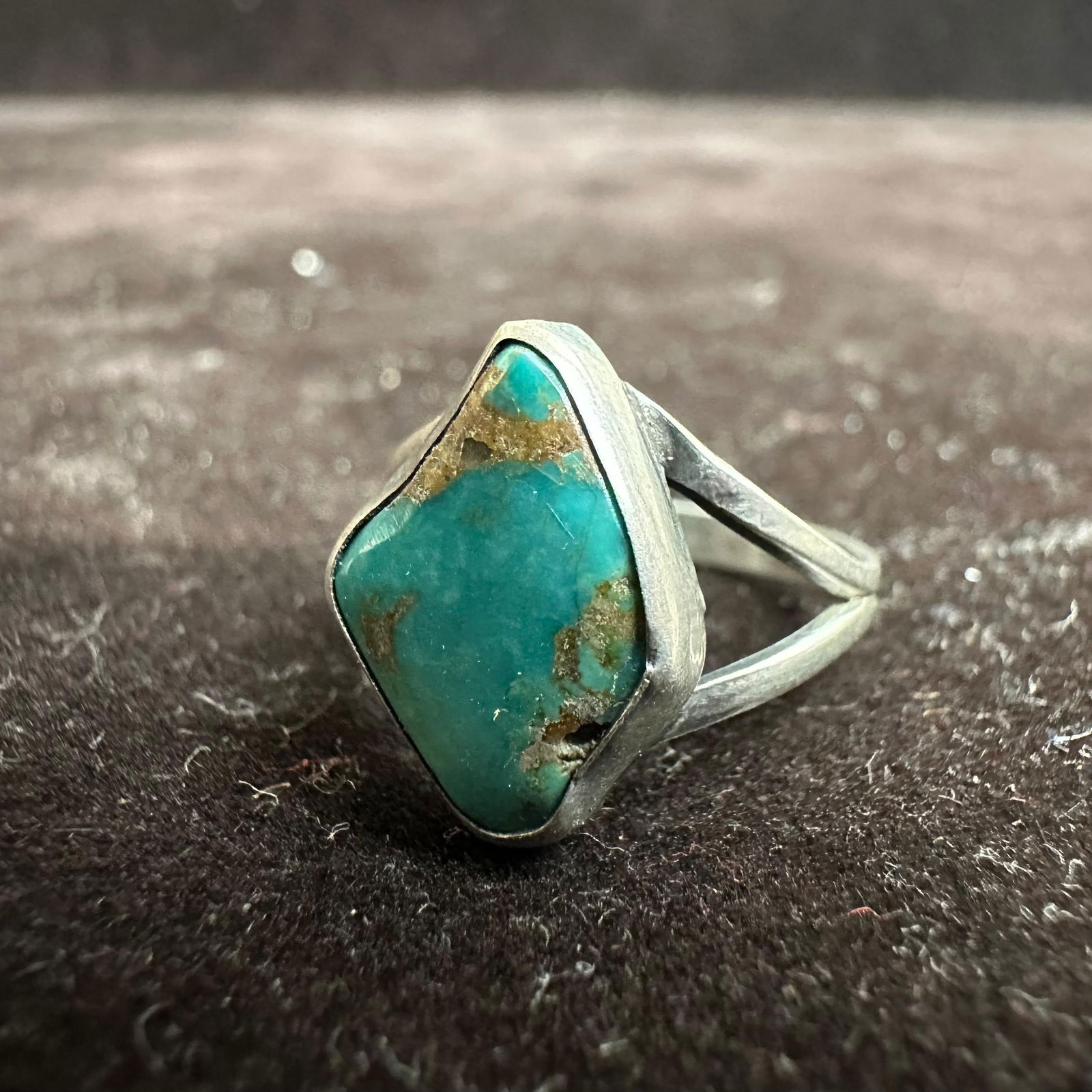 Small Turquoise Unique Shape Silver Ring Size 5 - 4