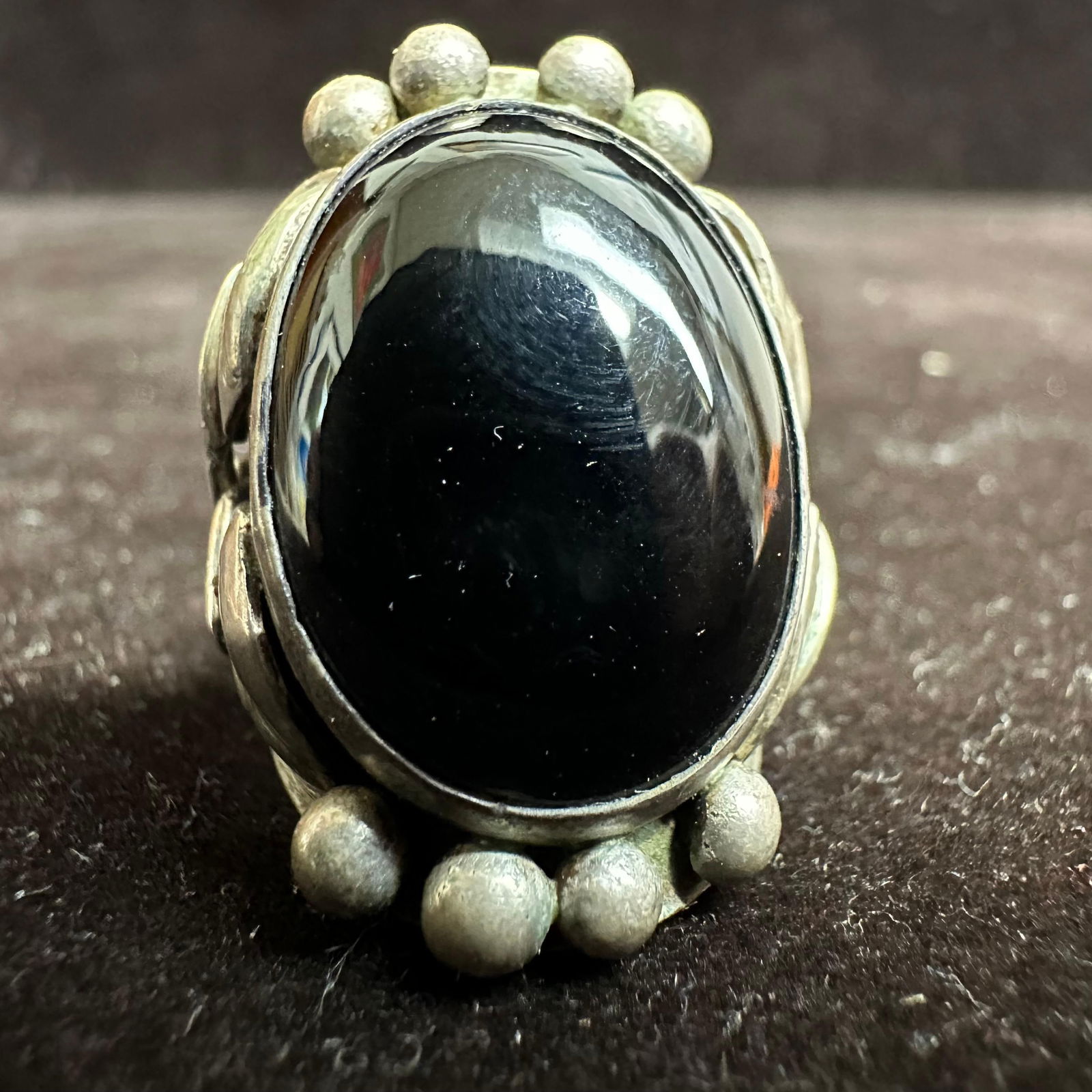 Onyx Handcrafted Silver Single Black Stone Ring Size 5 (1 of 8)