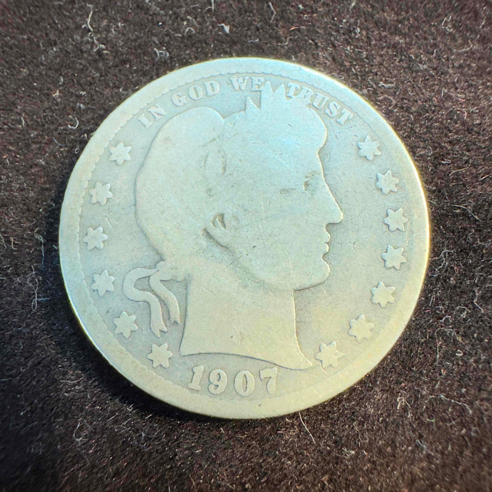 1907 S Barber Quarter Silver Coin Antique Vintage: This coin has been tested and researched to the best of our ability prior to listing. Please reference all photos for full details, as they are a part of the condition. DETAILS: Metal - 0.900 Silver