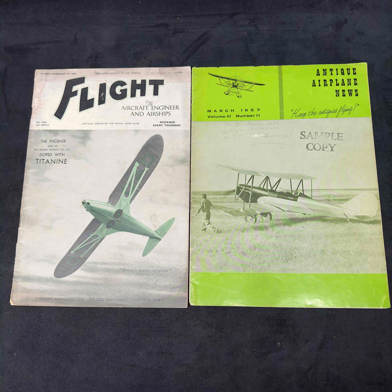 Flight 1935 and Antique Airplane News 1957 Magazine Set Aviation Airplanes Magazines: Flight 1935 and Antique Airplane News 1957 Magazine Set Aviation Airplanes Magazines. This collection set includes a Flight The Aircraft Engineer and Airships from November 1935. And a Antique
