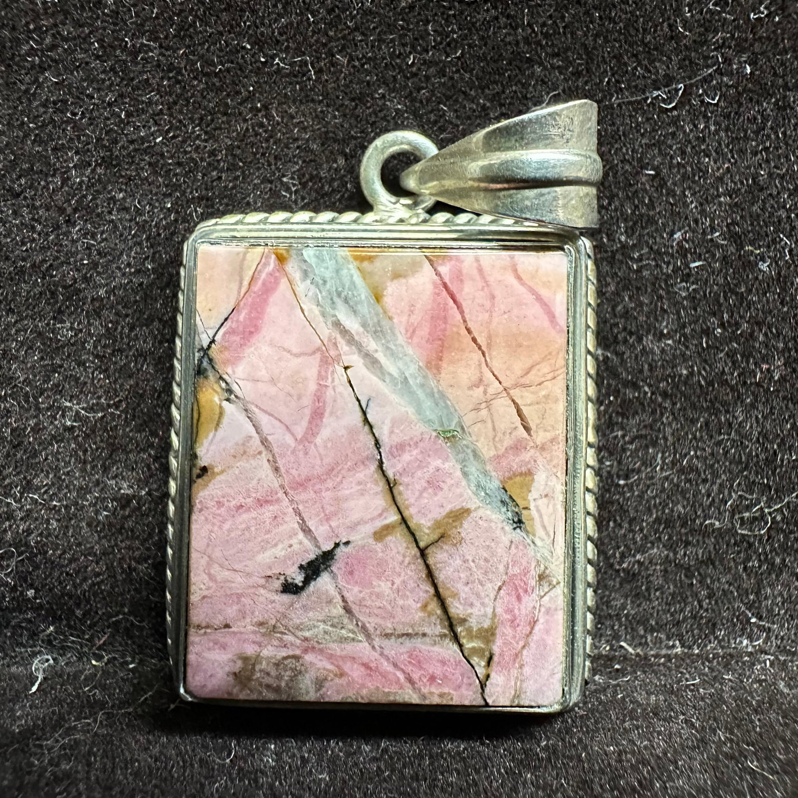 Pink Stone Rhodonite Sterling 925 Silver Necklace Pendant M87: This item is in good pre-owned, previously used/displayed condition with noticeable light wear and surface scratches. Please reference all photos for full details. This piece of jewelry has been