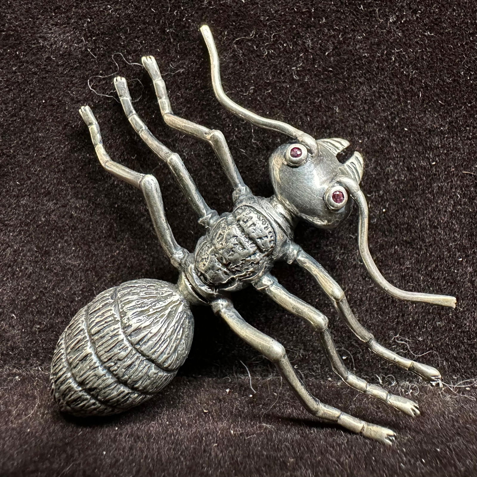 Figural Ant Insect Silver Brooch Purple Stone Eye Accents (1 of 5)