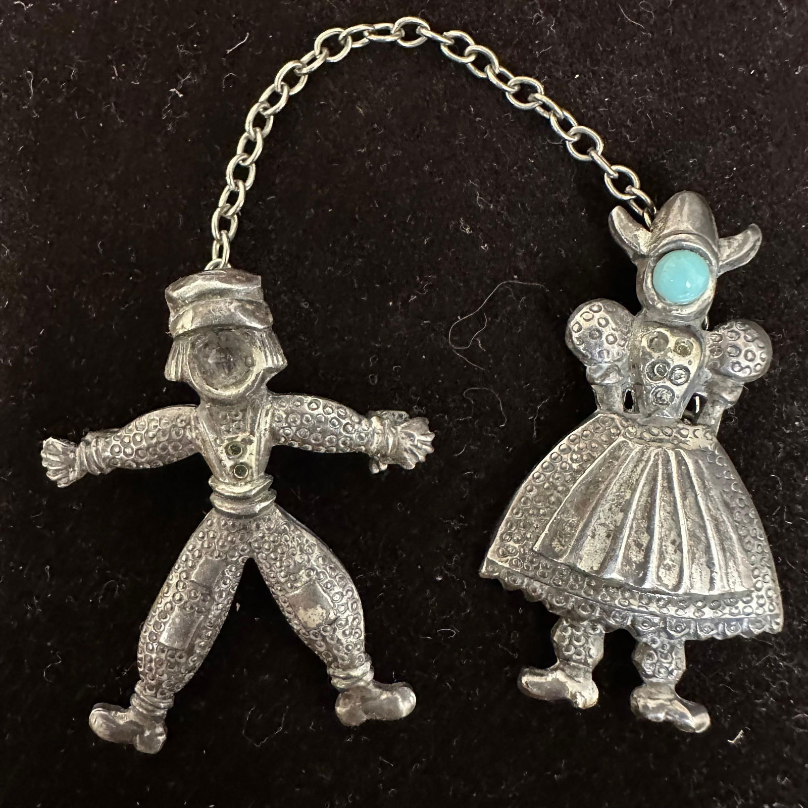 Dutch Boy and Girl Chain Chatelaine Style Brooch Silver: This item is in good pre-owned, previously used/displayed condition with noticeable light wear and surface scratches. Please reference all photos for full details. This piece of jewelry has been teste
