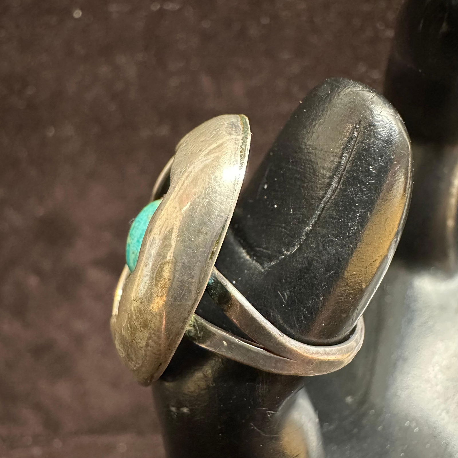 Shadow Box Turquoise Single Cabochon Silver Ring - 11