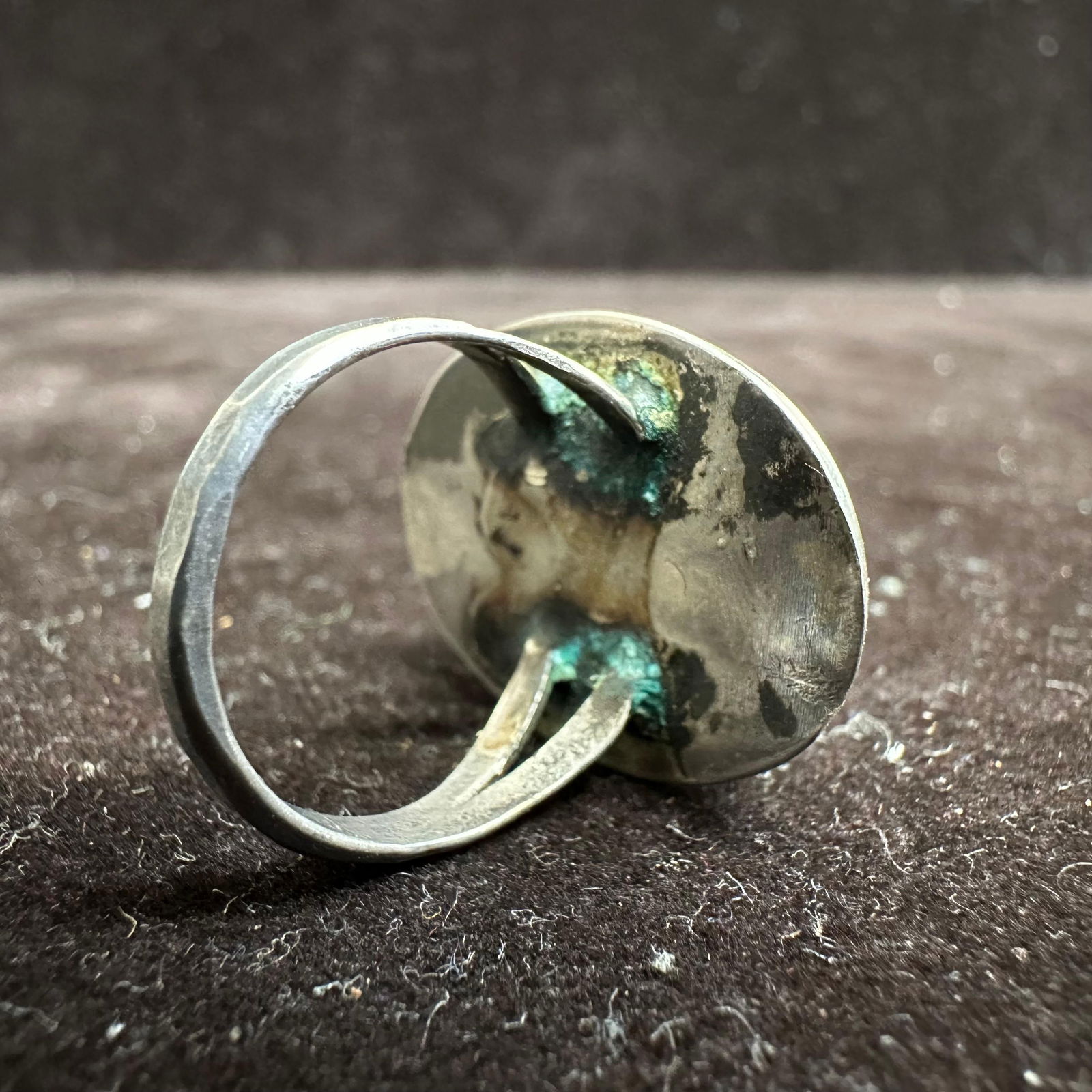 Shadow Box Turquoise Single Cabochon Silver Ring - 7