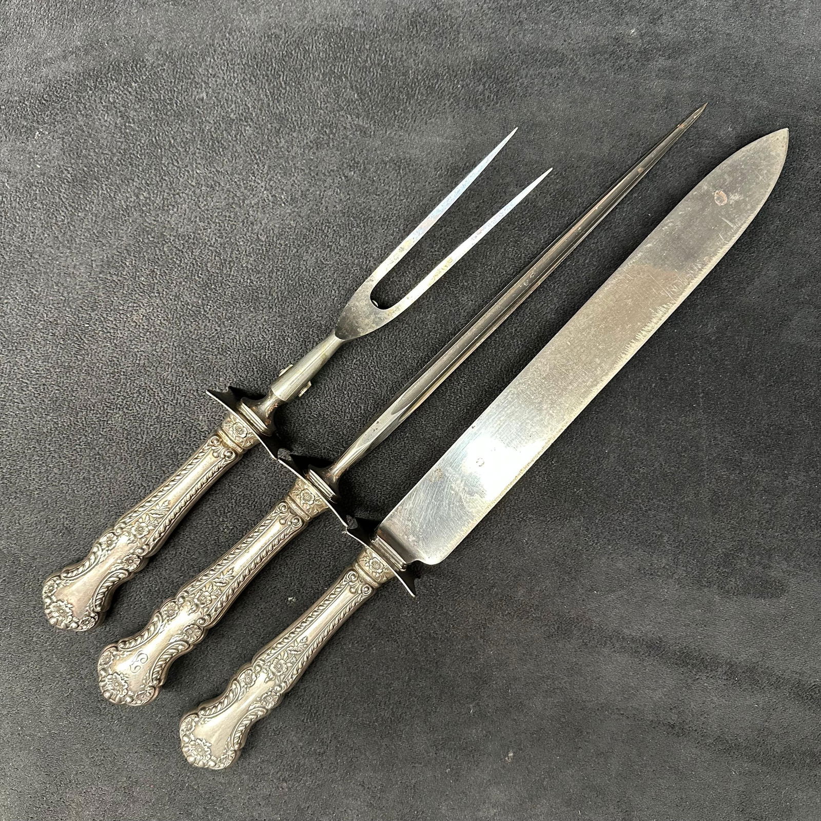 Three Piece Sterling Silver Handled Utensil Carving Set (1 of 9)