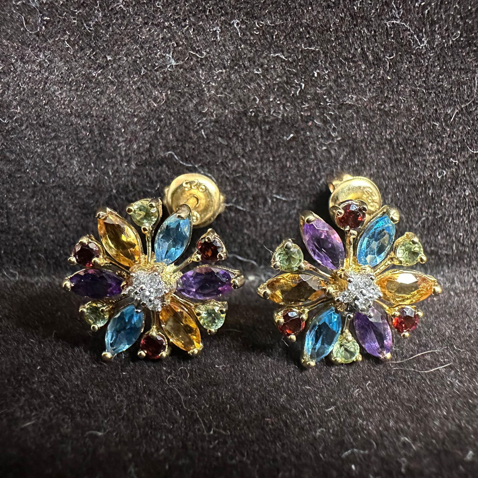 Gold-Plated Sterling 925 Multi-Stone Diamond Accent Earrings M63 (1 of 6)