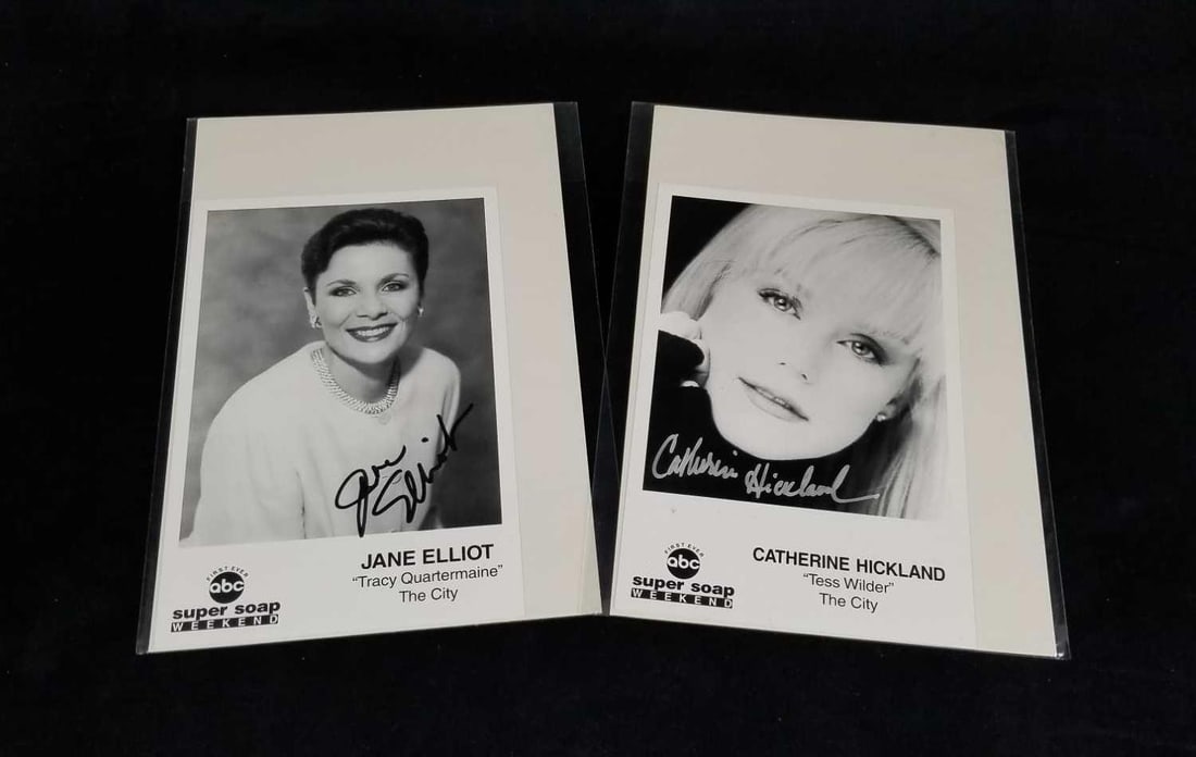 The City Tess Wilder Tracey Quatermaine Promo Photo: Promotional photo card of Catherine Hickland "Tess Wilder" and Jane Elliot "Tracy Quartermaine" from ABC's The City. The glossy photo lobby cards of the actresses head shots. Card were from First Ever
