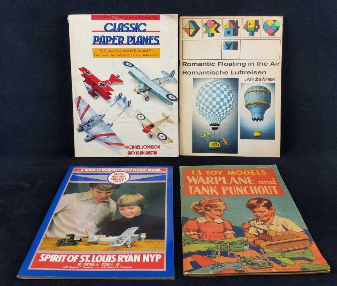 4 Vintage Build Yourself Paper Cut Out Models: This lot includes: (1) A Build It Yourself Paper Cutout Model: Spirit Of St Louis Ryan. By Peter A Zorn. Published in 1982 by Crown Publishing. Is approx 9 1/2" x 12". (1) Classic Paper Plane