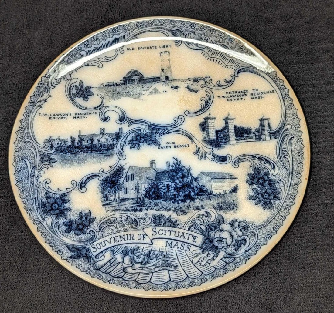 Antique Scituate Massachusetts Souvenir Plate: Antique Scituate Massachusetts Souvenir Plate By Frank Beardmore & Co -Fenton, England. This ceramic plate is approximately 7 5/8" x 7 5/8" x 5/8" and it weighs 0.57lb. The plate has some crazing