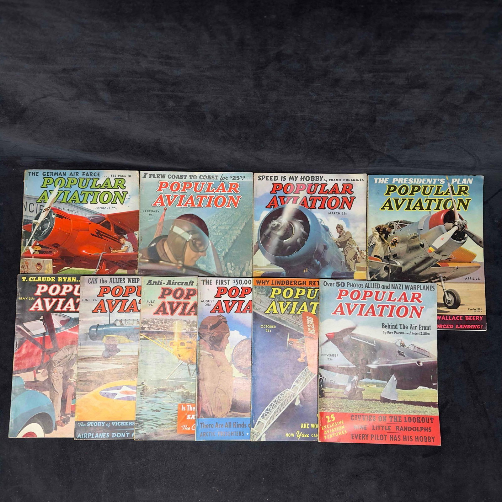 Flying and Popular Aviation Magazine 1939 Lot of 10 Ten Magazines Collection Set (1 of 8)