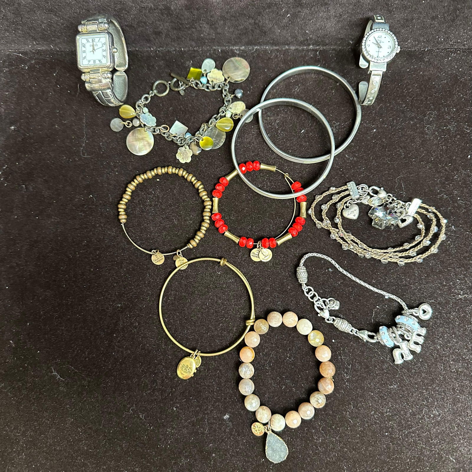 Assorted Fashion Jewelry Lot Including Bracelets and Two Wristwatches (1 of 9)
