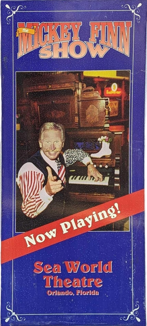 Mickey Finn Sea World Theme Park Used Sign: Mickey Finn Sea World Theme Park Used Sign. Here is an acyclic sign that was used to both promote the Mickey Finn Show that was playing at the Sea World Theater, and also to show that Sea World was th