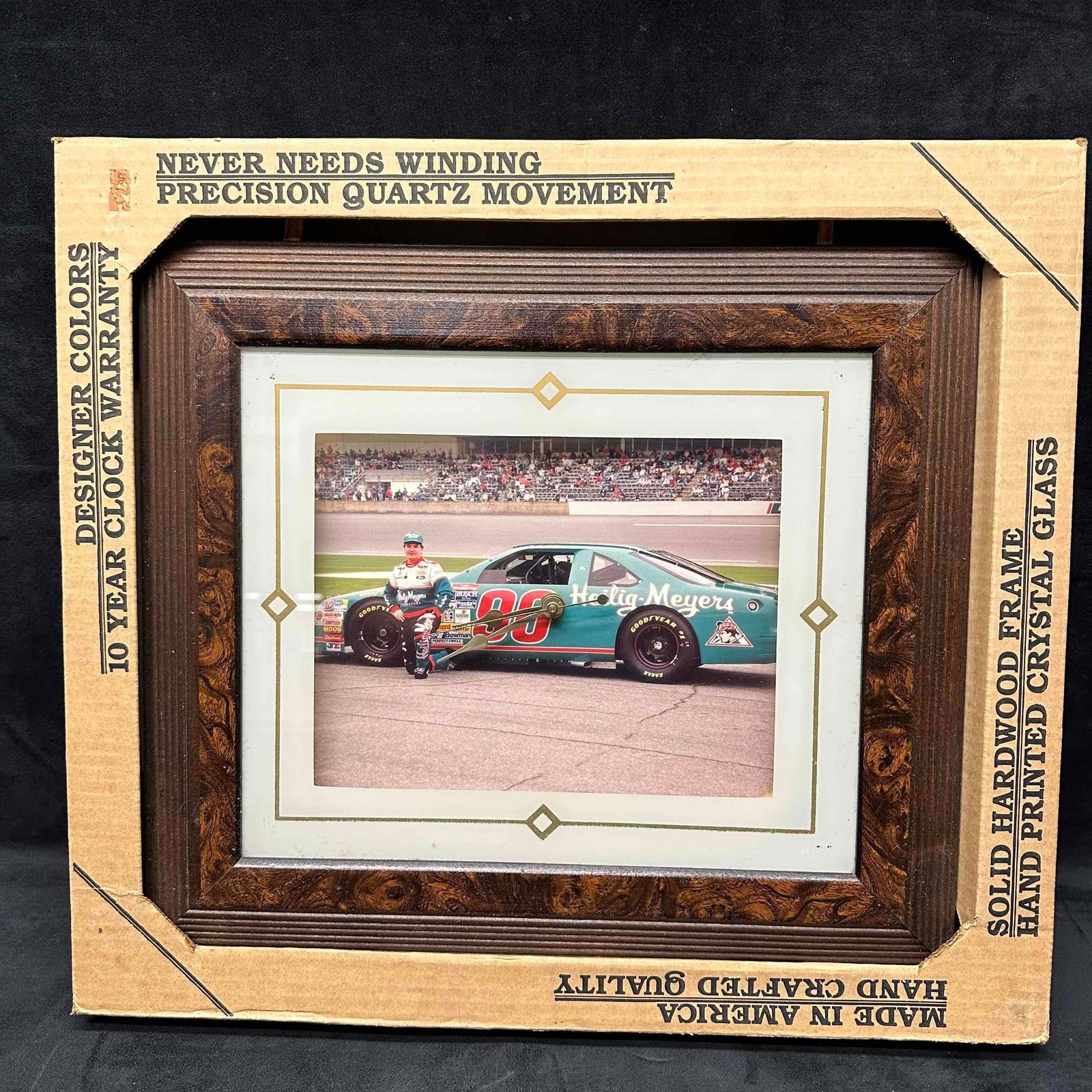Mike Wallace #90 NASCAR Yardley Clock Framed: Mike Wallace #90 NASCAR Yardley Clock Framed. Comes in original packaging. Frame and glass show signs of wear due to storage. This item is in pre owned, previously displayed condition with normal ligh