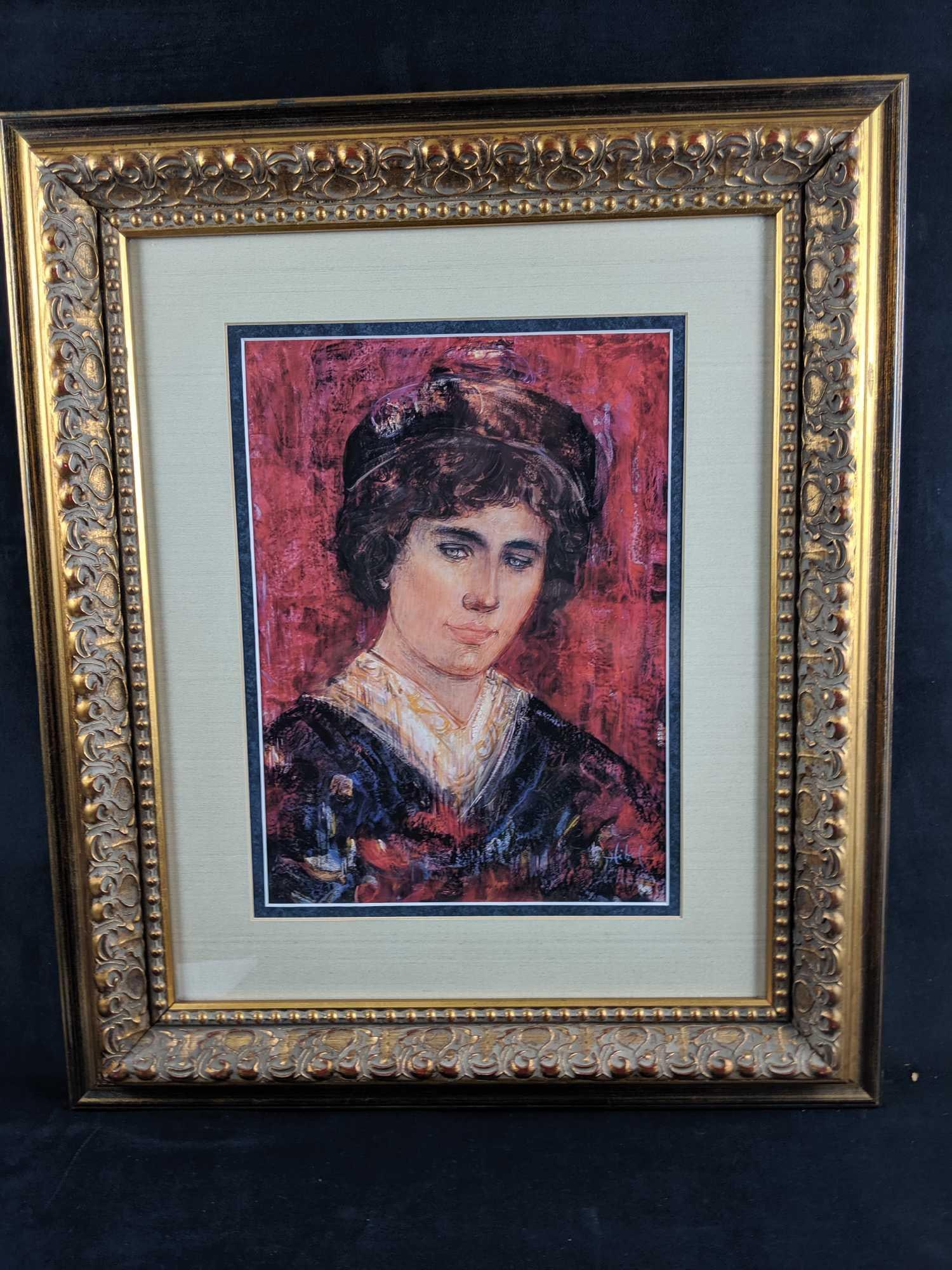 The Young Lorenzo by Edna Hibel Exclusive Framed Print Edition of 2000: Limited Edition of "The Young Lorenzo" by Edna Hibel. This exclusive print from 1991 comes in an custom, gold colored classic colonial style double matted frame approx 21 1/2"x25 1/2" with an image si