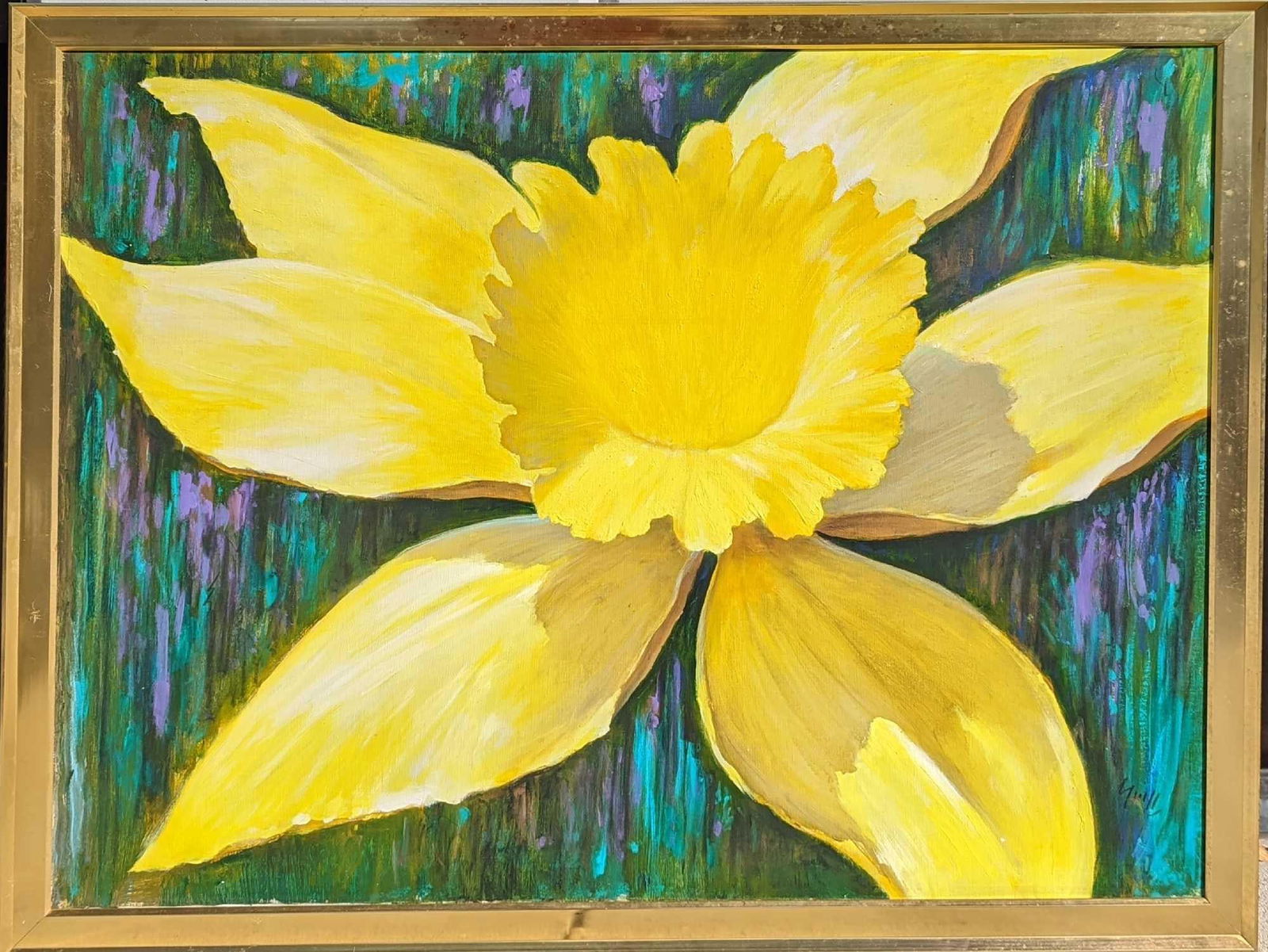 Large Framed Original Acrylic On Canvas Yellow Flower (1 of 6)