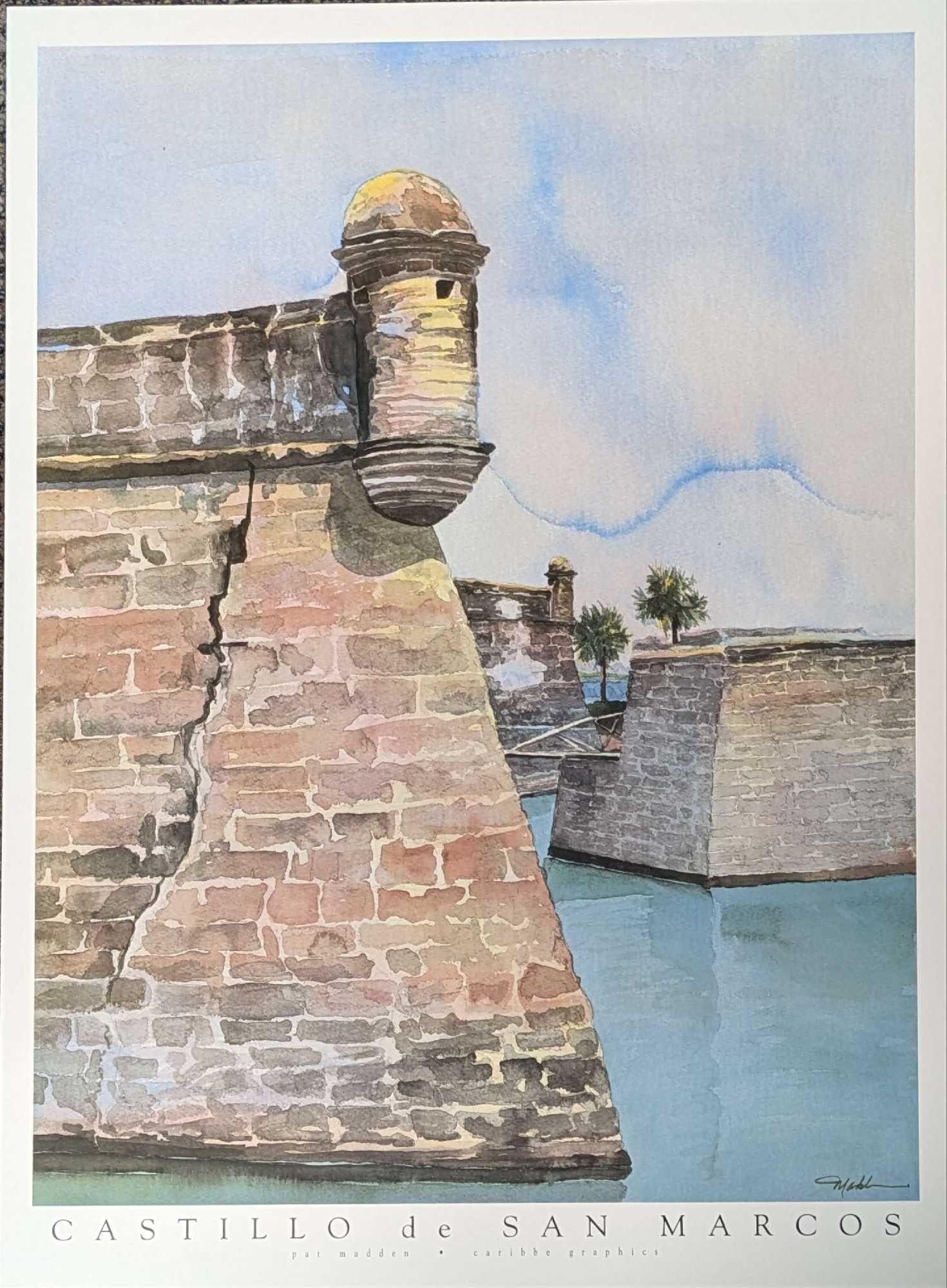 Pat Madden Signed Castillo de San Marcos Print 386E: Pat Madden Signed Castillo de San Marcos Print 386E. This is approx 18" x 25" and it weighs 0.11lb. There are some light creases on the print due to storage. The original was signed by the artist on t