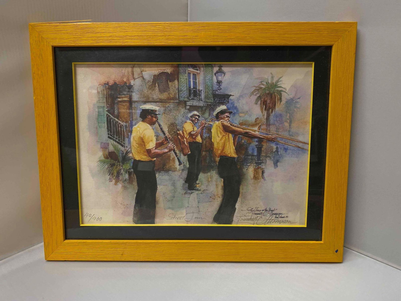 "Street Jam" Tommy Thompson 1999 42/900 Watercolor Print: "Street Jam" Tommy Thompson 1999 42/900 Watercolor Print 13" x 10 Glass Front Very Good Condition
